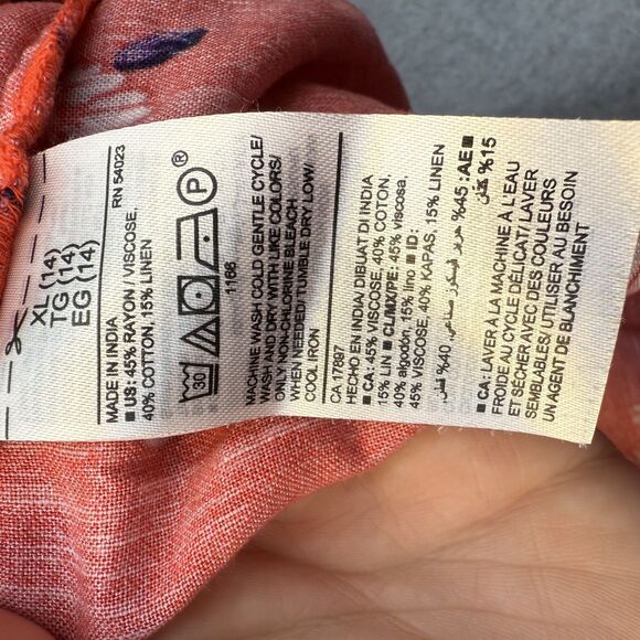 Old Navy Dress Girls Teens XL 14 Linen Blend Orange Pink Floral Cottage Core - Picture 3 of 7